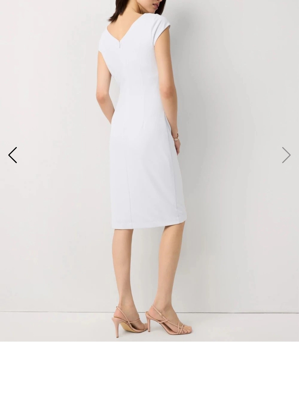 Cap-Sleeve White Midi Sheath Dress